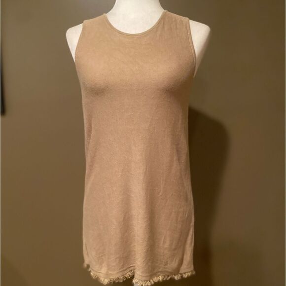 J Jill Tan Linen Blend Under Shirt Tank Top Sleeveless Shirt Frayed Bottom Small - Picture 2 of 8